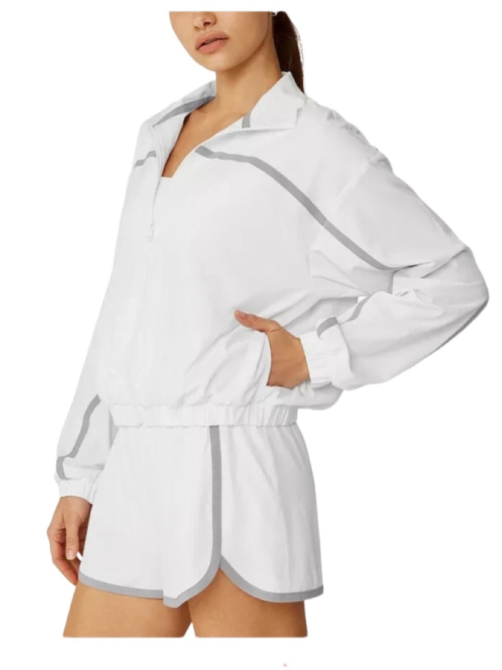 Beyond Yoga Go Retro Track Jacket White Size Large Lightweight